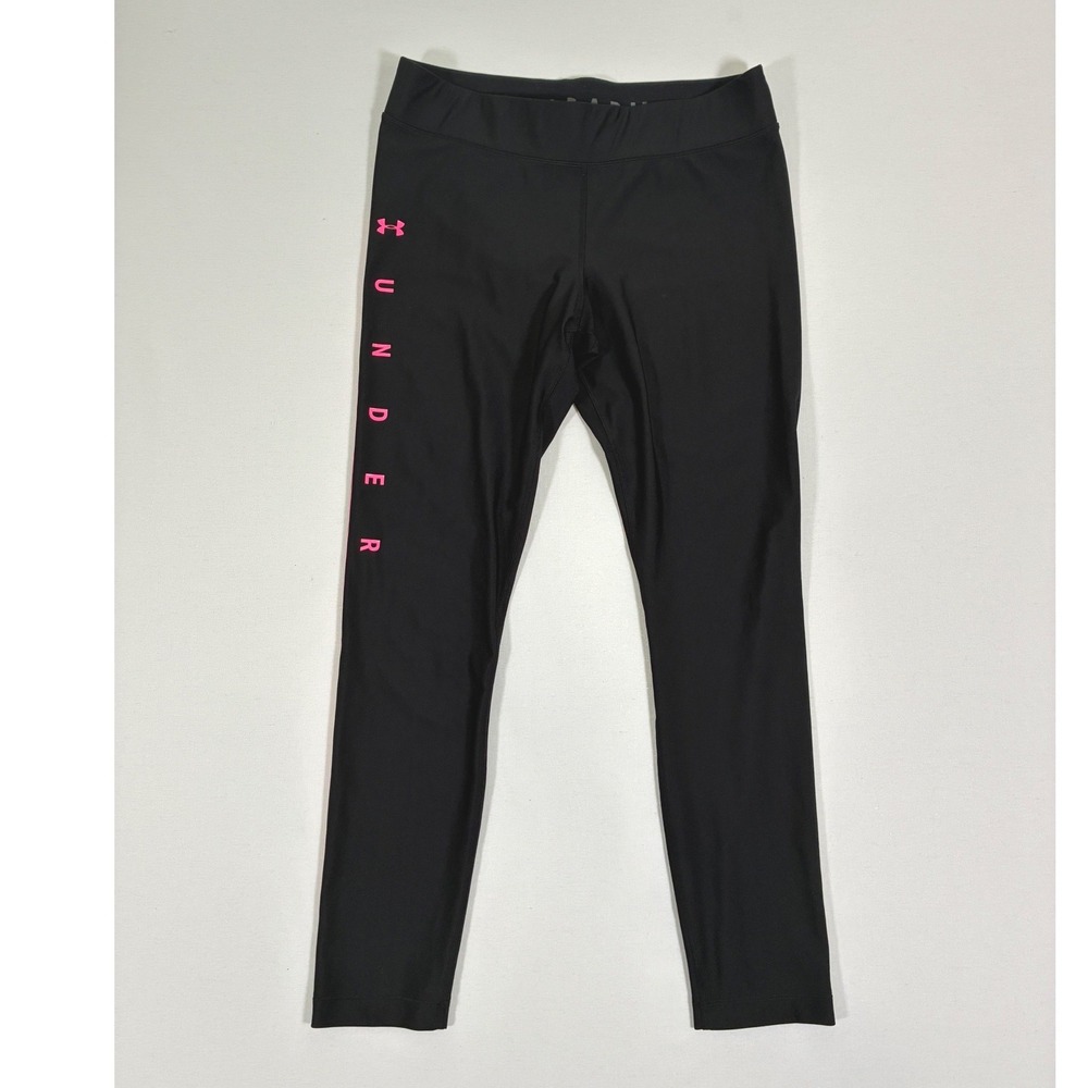 Under Armour Womens XL HeatGear Black Pink Compression Leggings Gym Tights